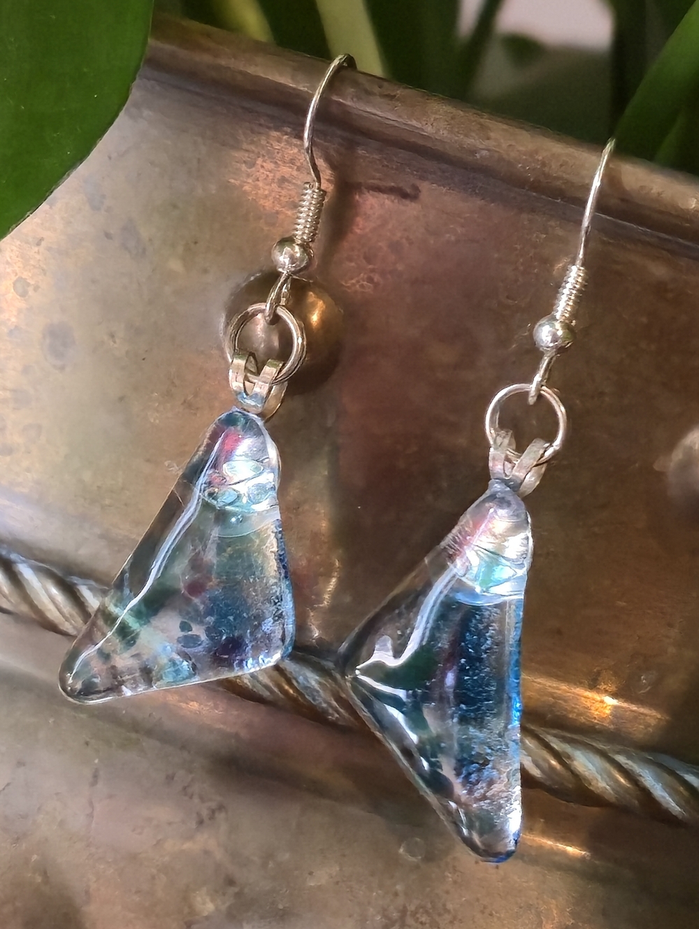 3/$20 HANDMADE Boho Blue Glass Triangle Drop Earrings
